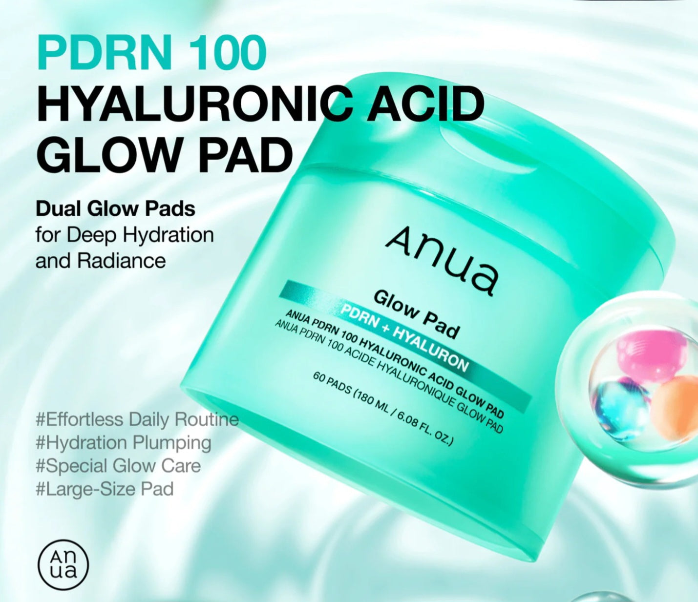 Anua PDRN 100 Hyaluronic Acid Glow Pad, 60 pcs