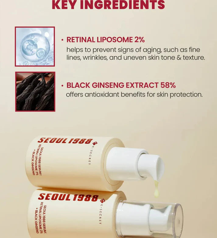 K-Secret Seoul 1988 - Retinal Liposome 2% + Black Ginseng Serum 30ml