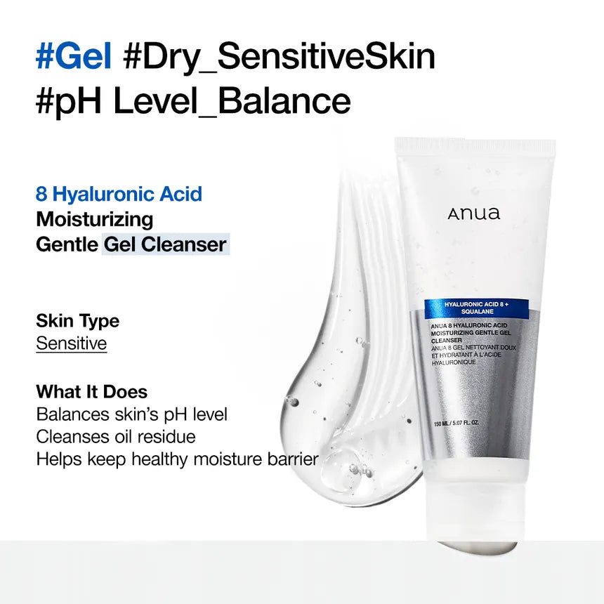 Anua - 8 Hyaluronic Acid + Squalane Moisturizing Gentle Gel Cleanser 150ml